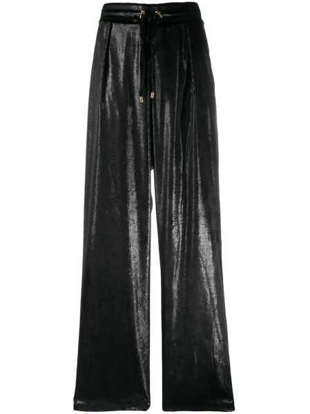 Pantaloni drepti Balmain negri din polyester