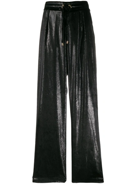 Pantaloni drepti Balmain negri din polyester