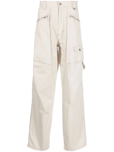 Pantaloni drepti Isabel Marant neutri din canepa si bumbac