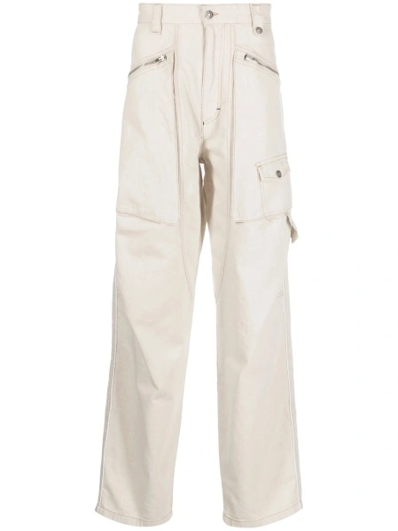 Pantaloni drepti Isabel Marant neutri din canepa si bumbac