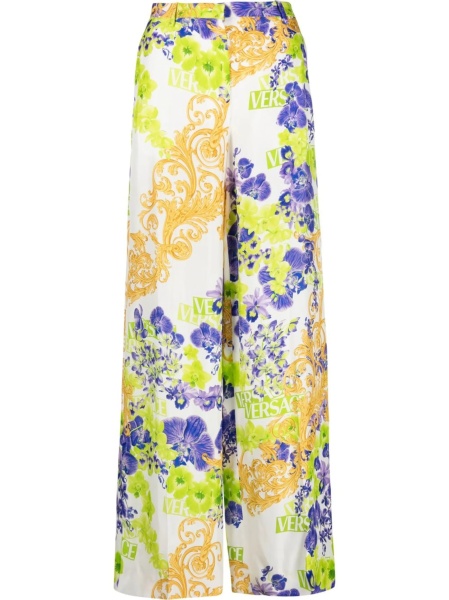 Pantaloni evazati Versace Baroque albi din vascoza