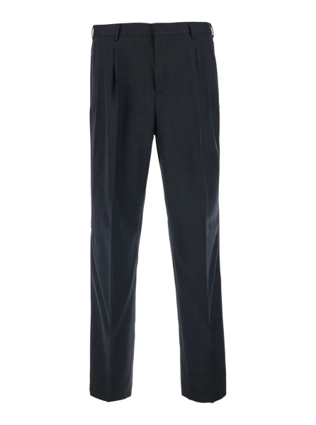 Pantaloni Gray Pants with Belt Loops and Front Pleats in Wool Blend for Men