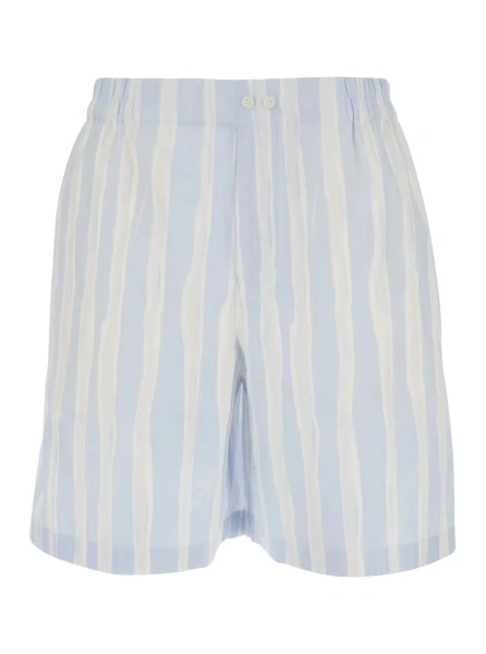 Pantaloni 'Le Short Calecon' Light Blue Shorts with Elasticated Waist at the Back and All-Over Striped Motif in Cotton for Men