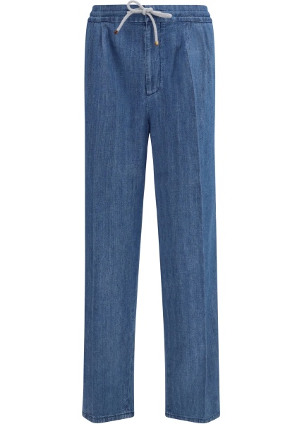 Pantaloni Lightweight denim Pants with drawstring and double pleats