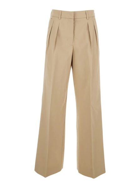 Pantaloni Michaela Beige Pants with Logo Patch on the Side and Pleats on the Front in Women's Cotton Blend