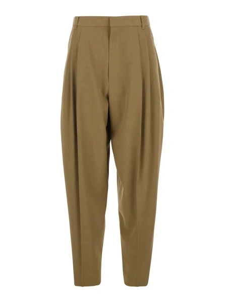 Pantaloni Montaux Pants with Front Pleats in Beige Wool Blend for Women