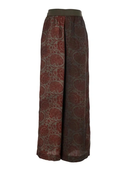 Pantaloni 'Pansy' Red Pants with Elastic Waist and All-Over Print in Cupro and Viscose Blend Women