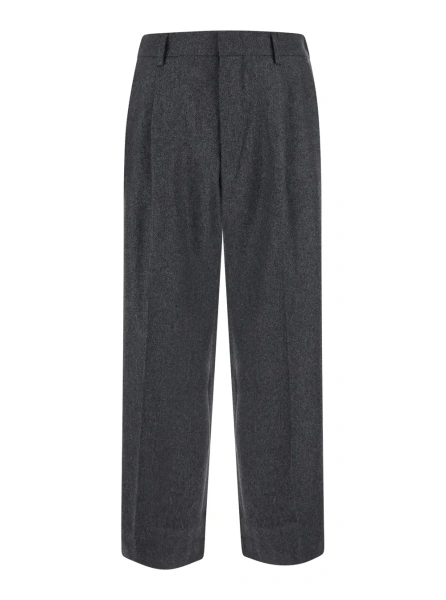 Pantaloni Pleated Trousers with Wide Hem in Gray