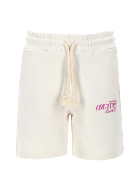 Pantaloni scurti Versace Jeans Couture albi din bumbac