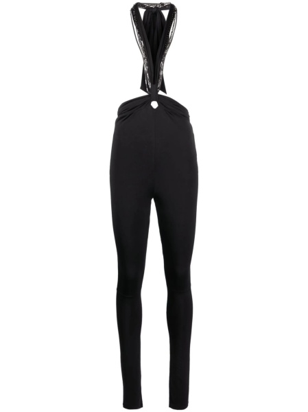 Pantaloni talie inalta THE ATTICO negri din spandex/elastan si polyester