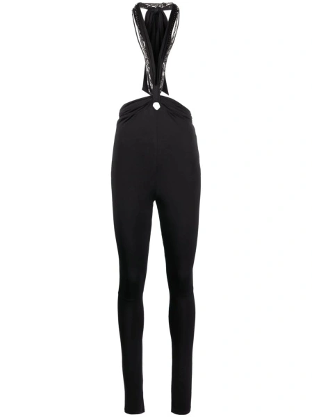 Pantaloni talie inalta THE ATTICO negri din spandex/elastan si polyester