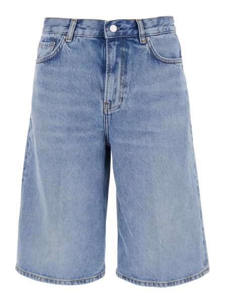 Pantaloni TOTÊME Light Blue Knee-Length Shorts with Logo Patch on the Back and Faded Effect in Denim for Women