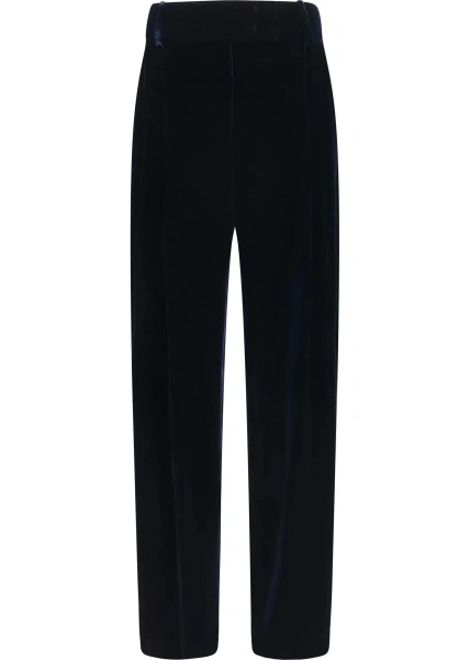 Pantaloni Wide leg Pants with double pleats in viscose and silk velvet