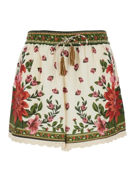 Pantaloni 'Wonder' Multicolor Shorts with Drawstring Elastic Waist and All-Over Floral Print in Linen Blend Woman