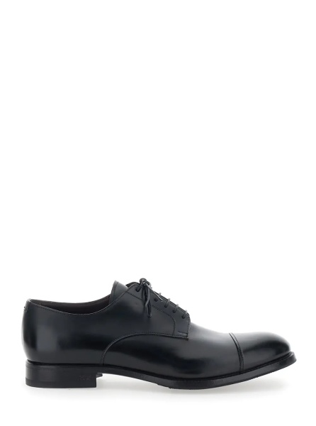 Pantofi Black Lace-up shoes with almond toe and front lace-up closure in smooth leather for men
