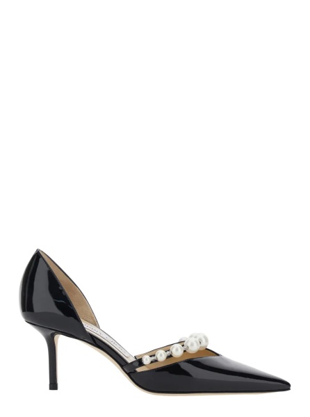 Pantofi Pumps 'Aurelie' with High Stiletto Heel and Pearl Decoration in Black Leather for Women