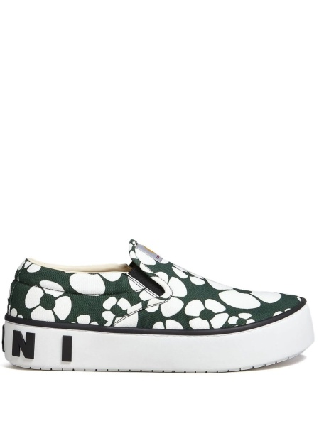 Pantofi slip-on Marni verzi din bumbac