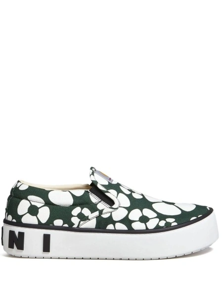 Pantofi slip-on Marni verzi din bumbac