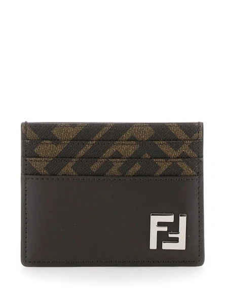 Portofel Fendi maro din piele si canvas FF
