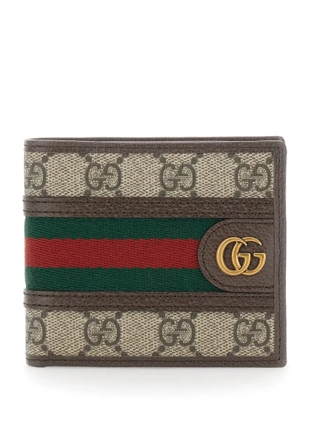 Portofel Gucci 'Ophidia' bej din piele si canvas GG