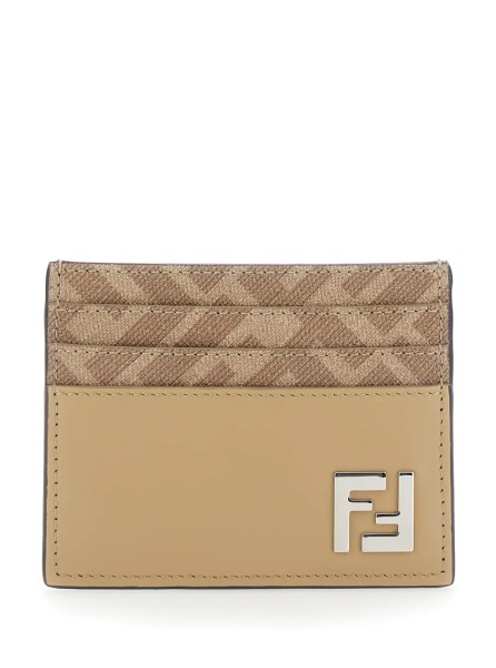 Portofele Beige Card Holder with FF Plaque on the Front in Leather Man