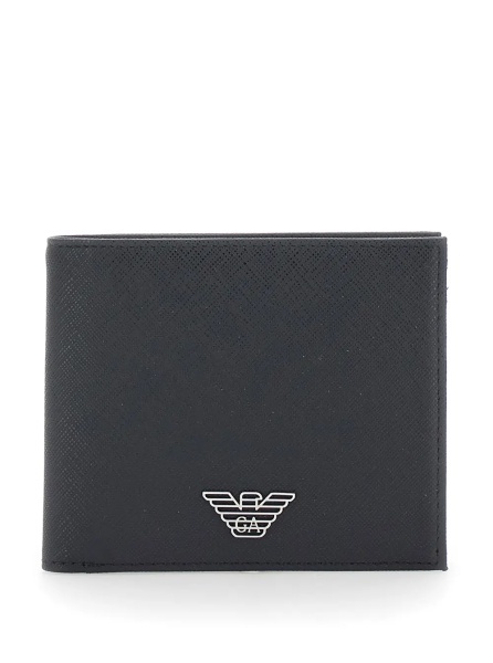 Portofele black Bifold wallet with metallic logo on the front in tech fabric for men