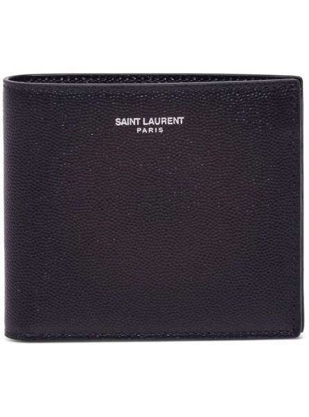 Portofele Black Leather Bifold Wallet with Saint Laurent Logo for Men