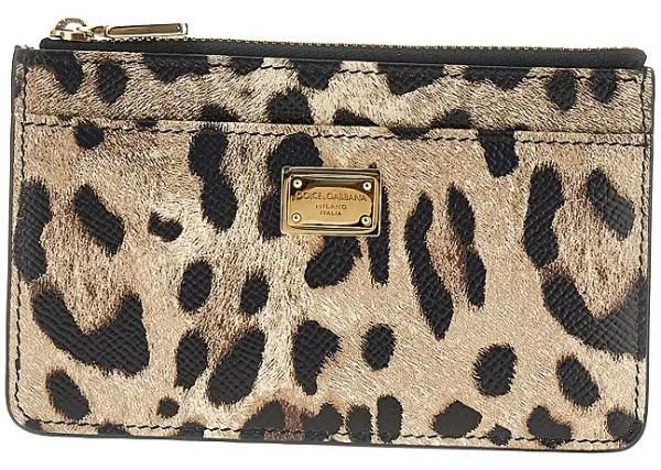 Portofele Leopard-print leather cardholder pouch