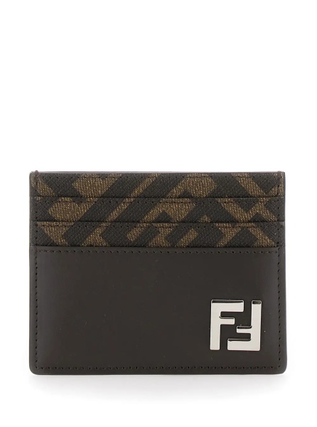 Portofele Squared FF Card Holder in Leather and FF Canvas Brown Men