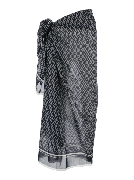 Prosoape Black and White Asymmetrical Pareo with Geometric Motif in Cotton for Men