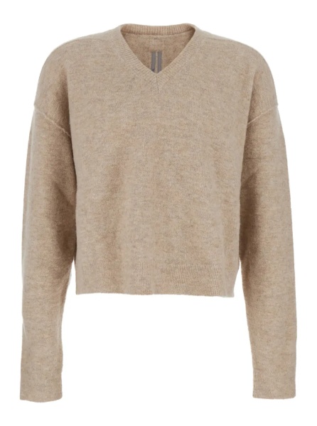 Pulover Beige Sweater with V Neck and Dropped Shoulders in Wool Blend Man
