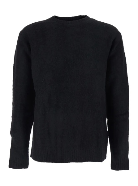 Pulover Black Crew Neck Sweater with Brushed Effect in Alpaca and Wool Blend Man