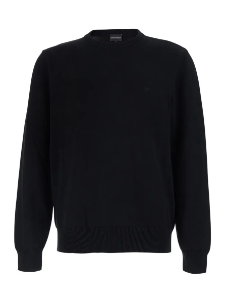 Pulover Black Crew Neck Sweater with Knit Design in Cotton for Men