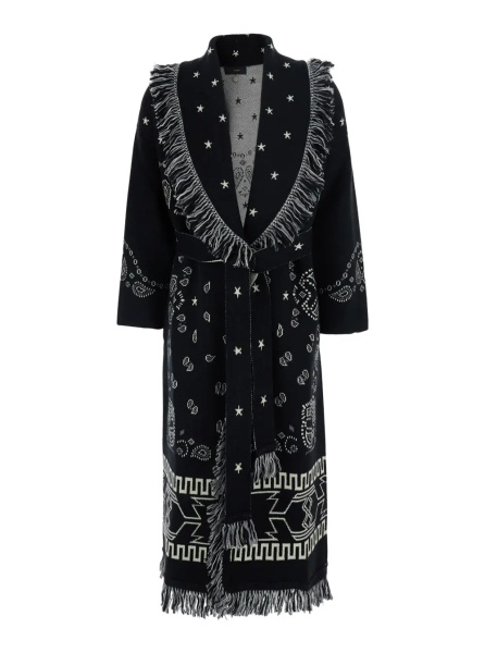 Pulover Black Dress with frayed edges and bandana motif all-over in wool Women