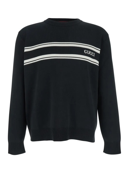 Pulover Black Sweater with Logo Lettering on the Front in Wool Man