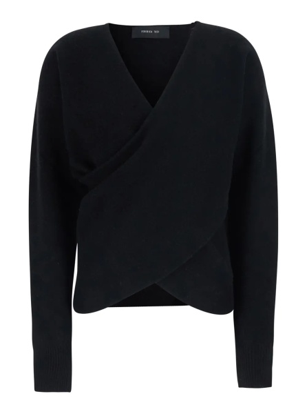 Pulover Black Sweater with V-neck and crossed design in wool and cashmere Women