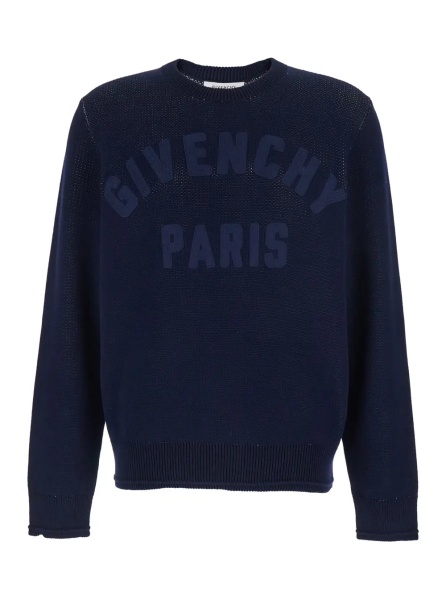 Pulover Blue Crew Neck Sweater with Logo Lettering on the Front in Cotton for Men