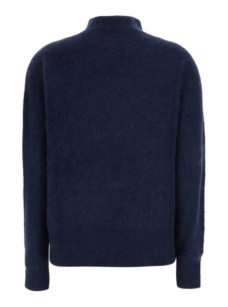 Pulover Blue sweater with high neck in wool blend for women