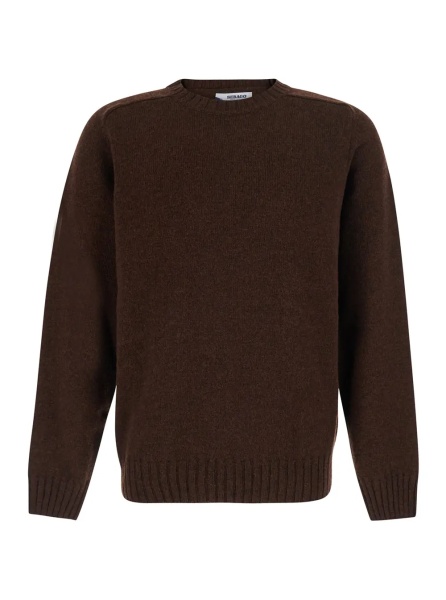 Pulover Brown crew neck sweater with ribbed trims in wool for men