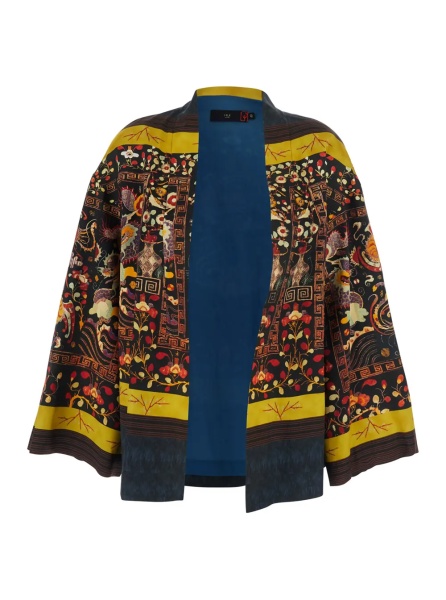 Pulover DAWN Robe with dragon and phoenix print in multicolored silk and spandex for women