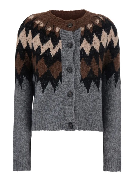 Pulover 'EIKO' multicolor Sweater with round neck and zig-zag motif in wool for women