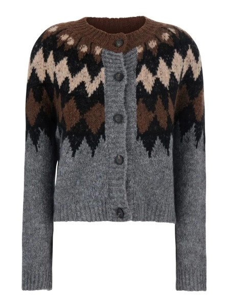 Pulover 'EIKO' multicolor Sweater with round neck and zig-zag motif in wool for women