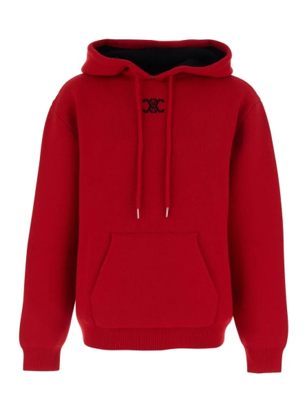 Pulover Hooded Sweatshirt with Drawstring and Triomphe Embroidery on the Front in Cashmere Blend Red Men