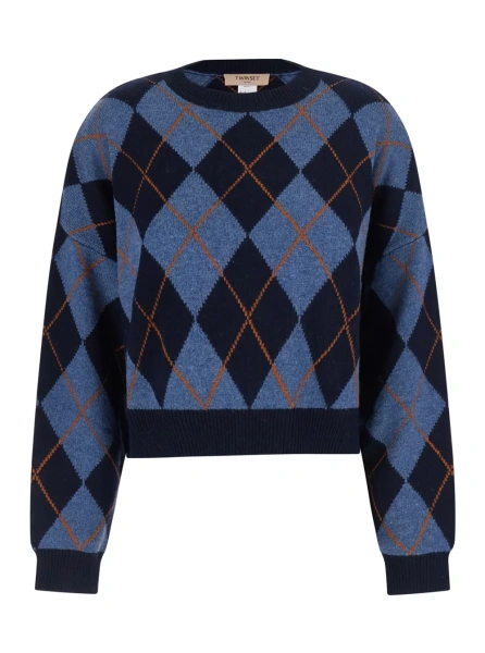 Pulover INTARSIA Sweater with round neckline and long sleeves in multicolor for women