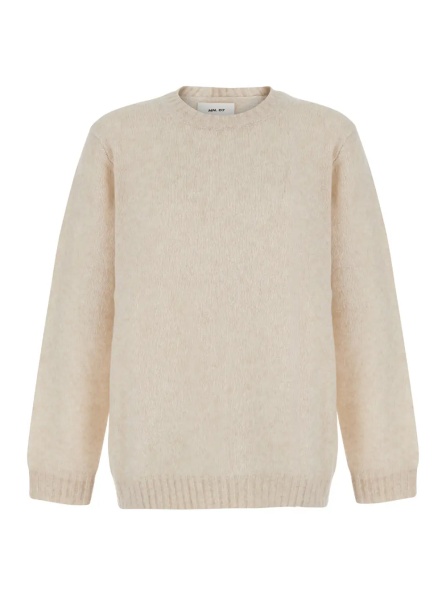 Pulover 'Lee' White Crew Neck Sweater with Long Sleeves in Wool for Men