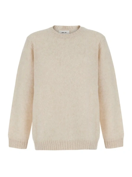 Pulover 'Lee' White Crew Neck Sweater with Long Sleeves in Wool for Men