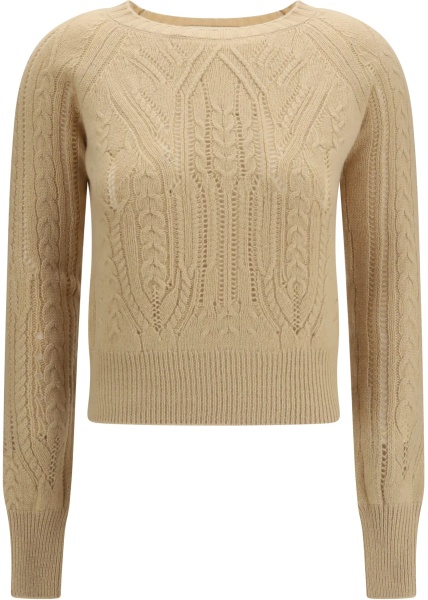 Pulover Long sleeve cable knit and openwork cashmere Sweater