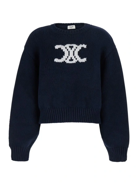 Pulover Sweater with Triomphe logo on the front and ribbed design in blend cotton Blue women