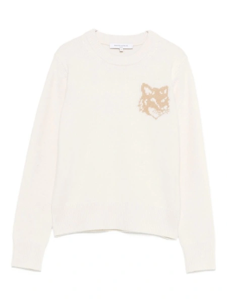 Pulover tricotat MAISON KITSUNÉ alb