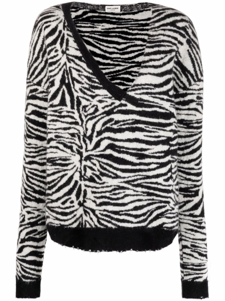Pulover tricotat Saint Laurent alb
